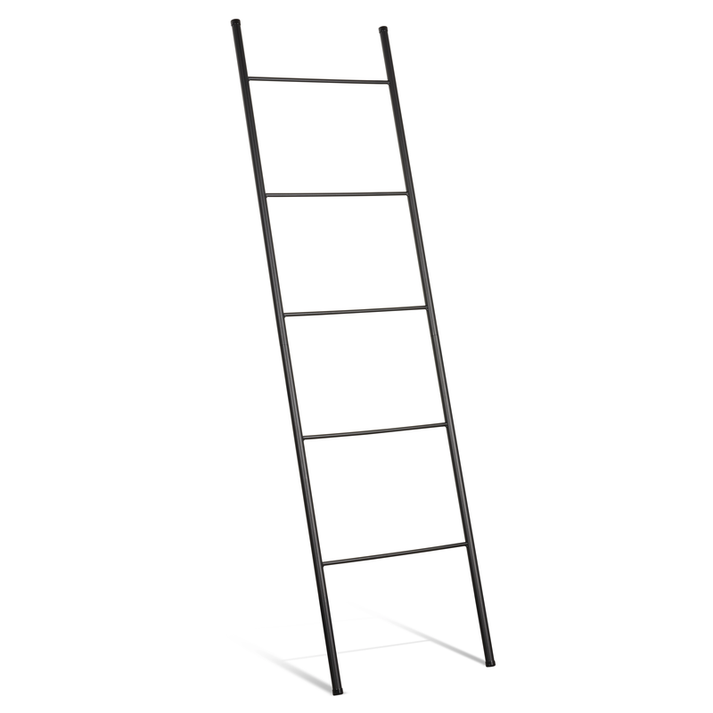 LIROdesign Decoratieladder - Handdoekenrek - Metalen ladder- Handdoekladder vrijstaand - Zwart